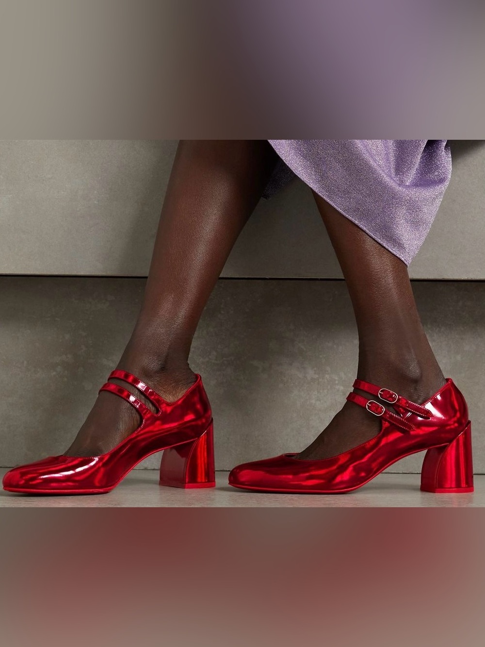 Christian Louboutin Miss Jane Red Iridescent Leather Square Heel (Brand New)